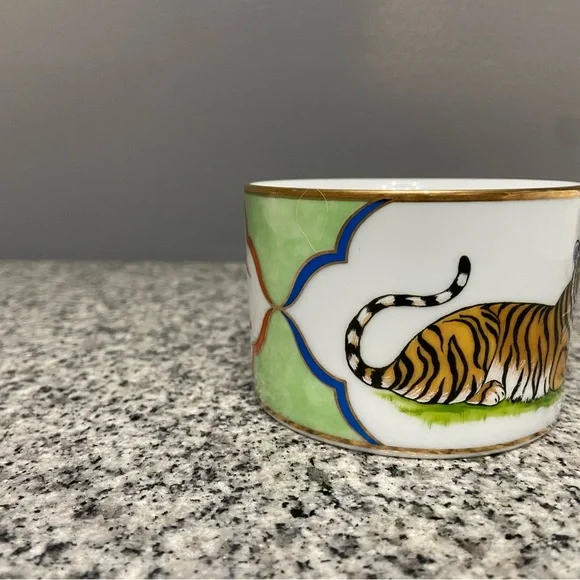 Vtg Lynn Chase TIGER RAJ Coffee Cup Demitasse Signed 1991 24K Gold Replacement - Picture 7 of 15